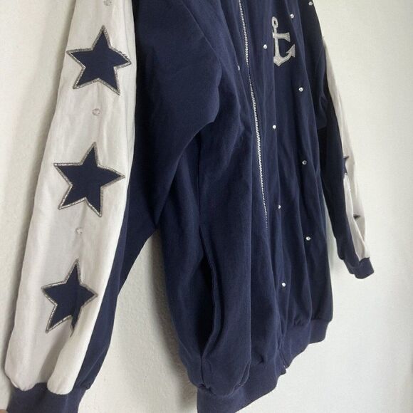 Rafael Womens Vintage 80 Nautical Navy Zip Up Bomber Jacket Stars & Anchor Small - Picture 3 of 11